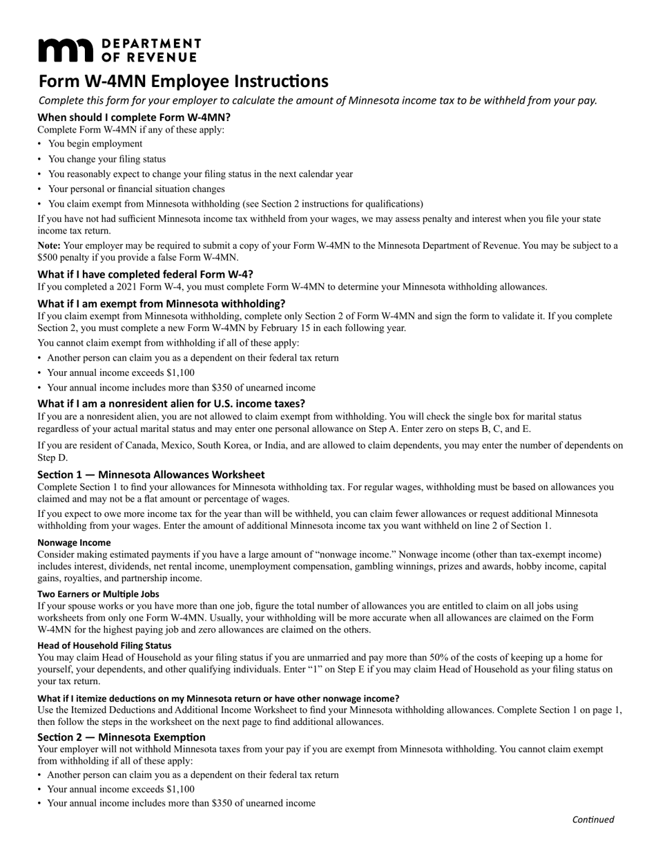 Form W-4MN Minnesota Employee Withholding Allowance / Exemption Certificate - Minnesota, Page 2