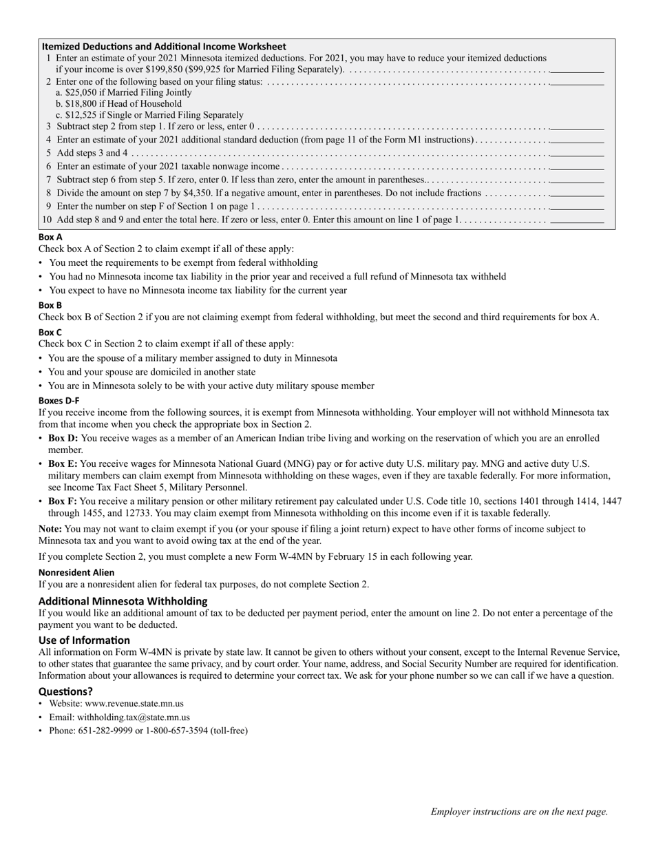 Form W-4MN Minnesota Employee Withholding Allowance / Exemption Certificate - Minnesota, Page 3