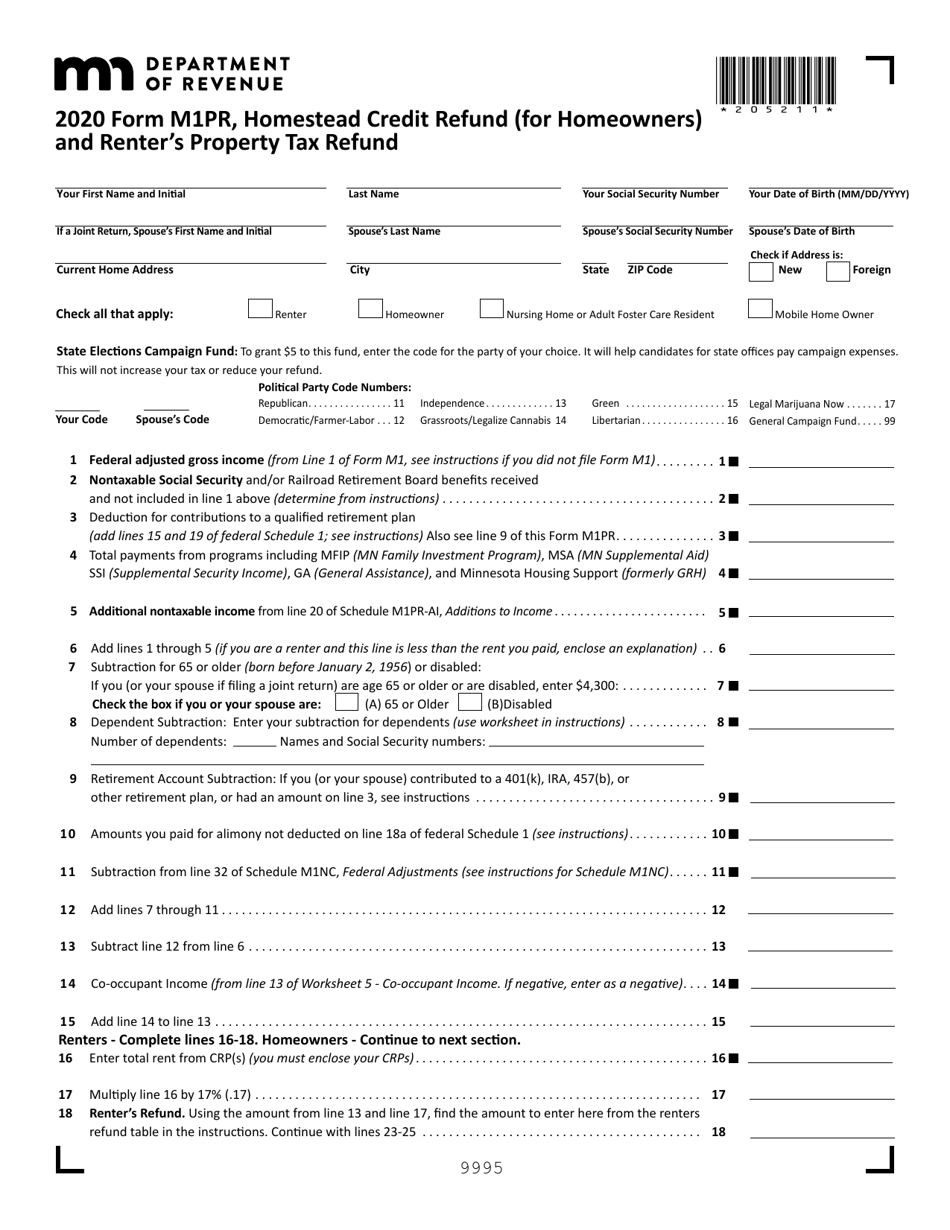 Form M1PR Download Fillable PDF Or Fill Online Homestead Credit Refund 