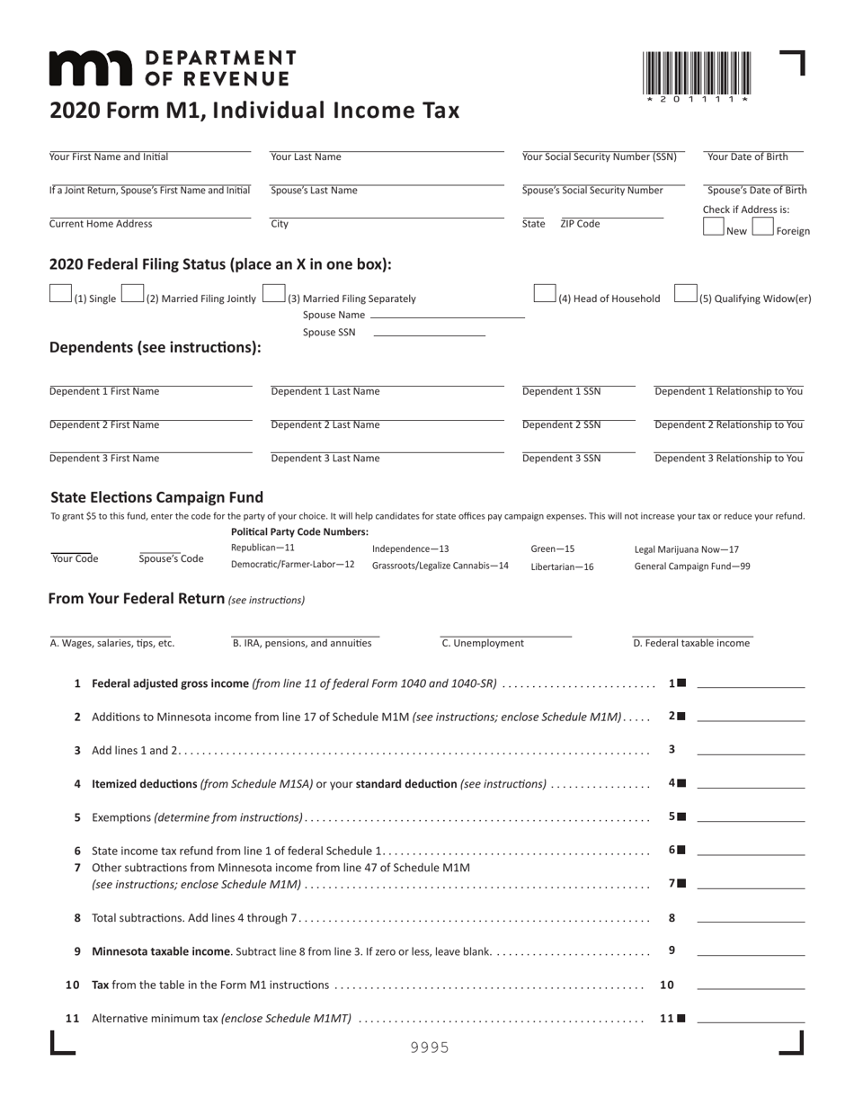 Form M1 Individual Income Tax - Minnesota, Page 1