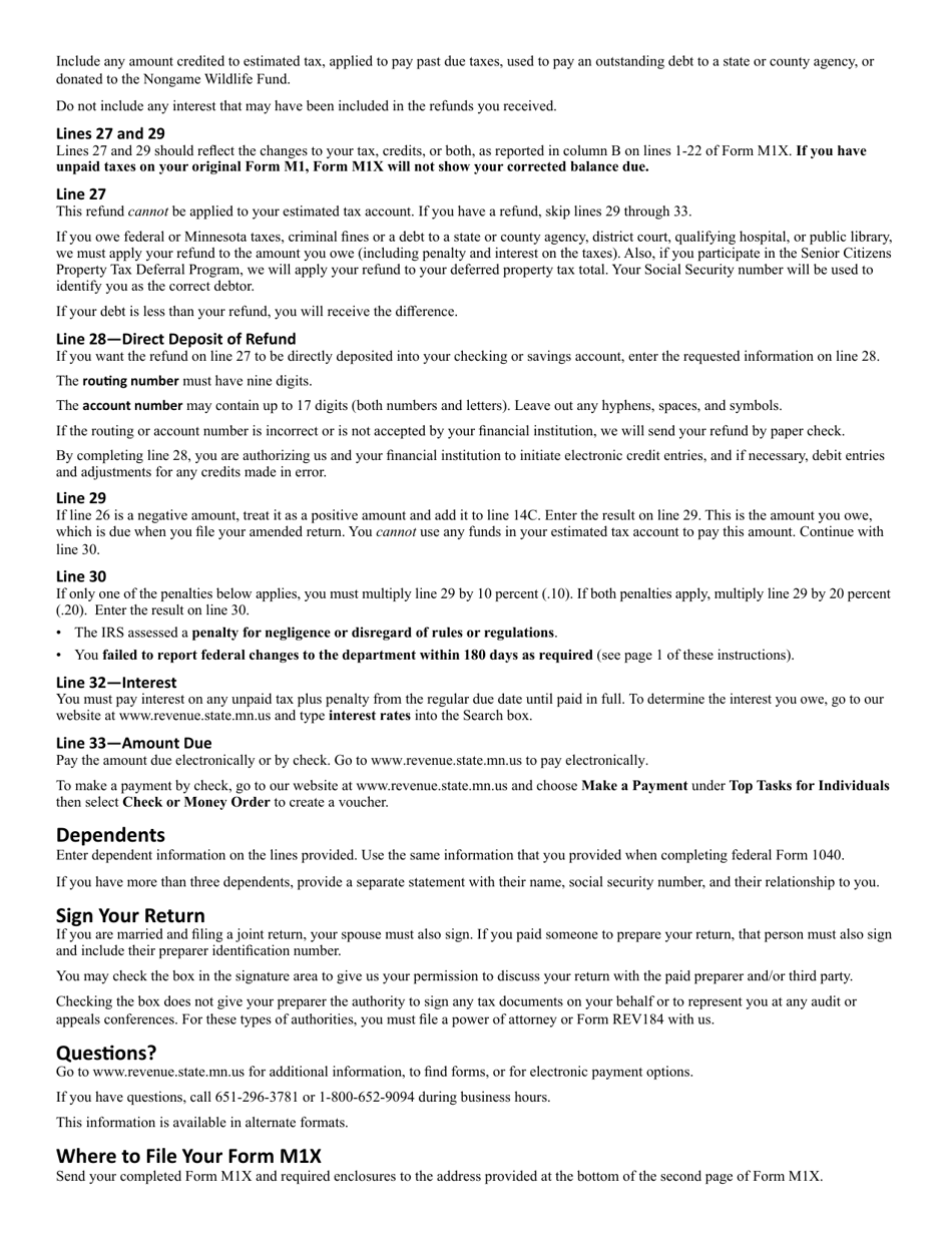 Form M1X Amended Minnesota Income Tax - Minnesota, Page 5