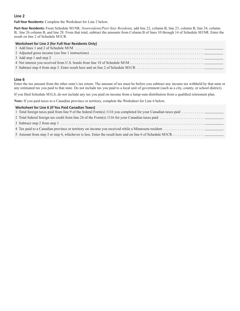 Schedule M1CR Credit for Income Tax Paid to Another State - Minnesota, Page 3