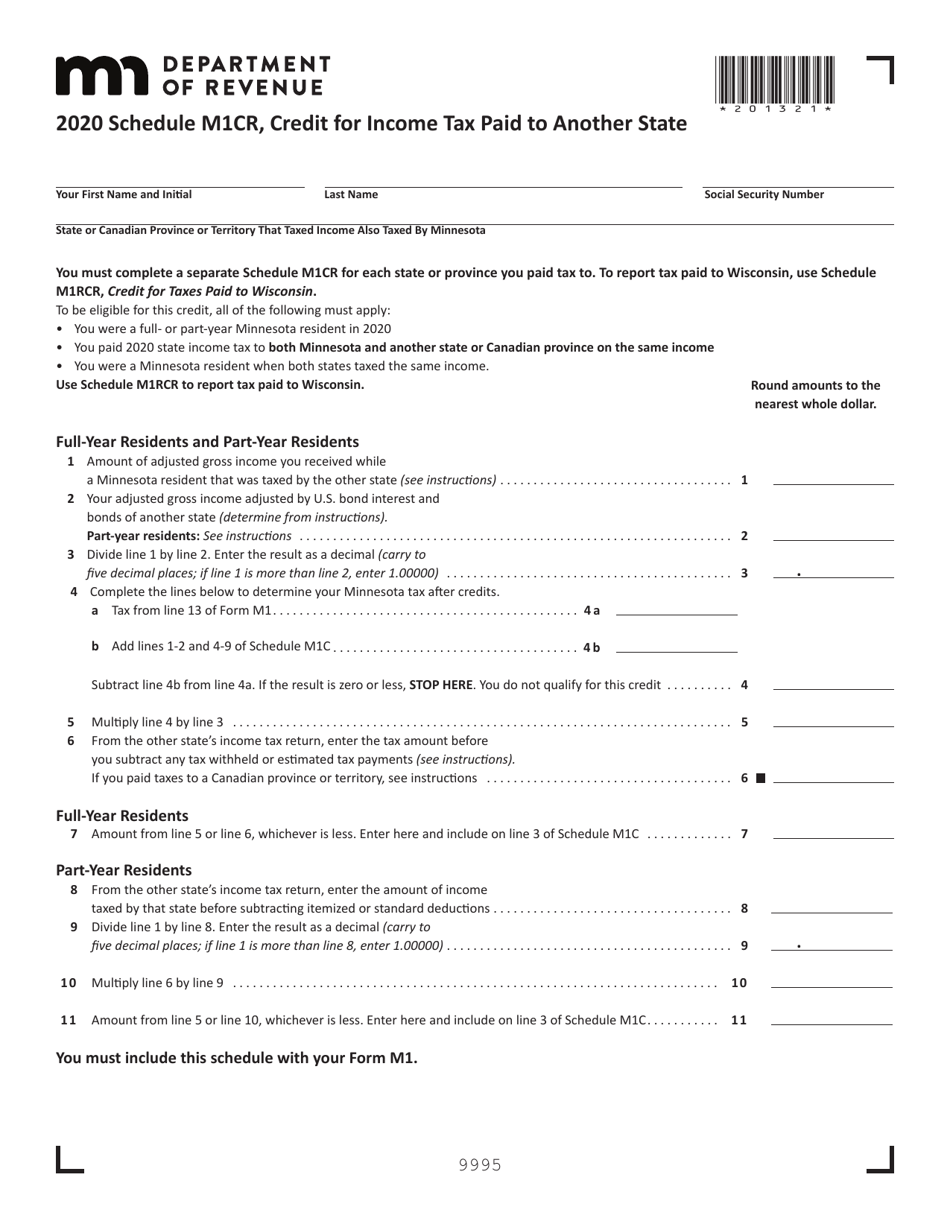 2020 Minnesota Credit for Tax Paid to Another State Fill Out