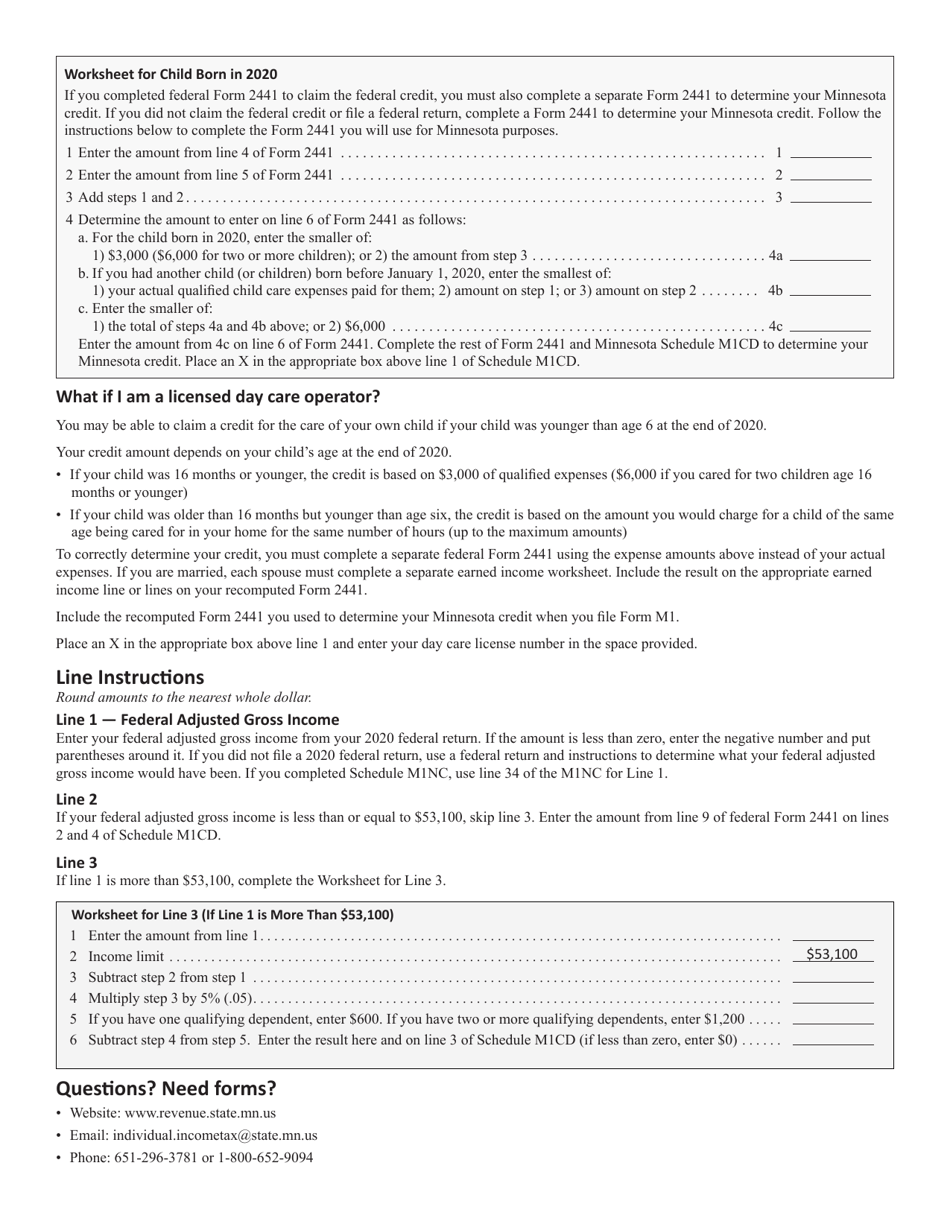 Schedule M1CD Child and Dependent Care Credit - Minnesota, Page 3