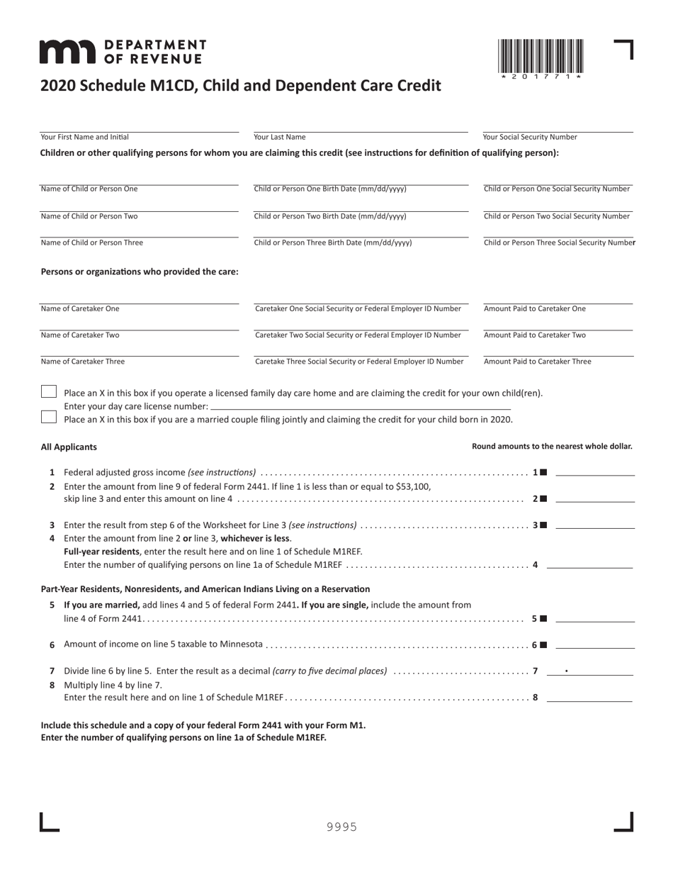 2020 Minnesota Child and Dependent Care Credit Fill Out, Sign Online