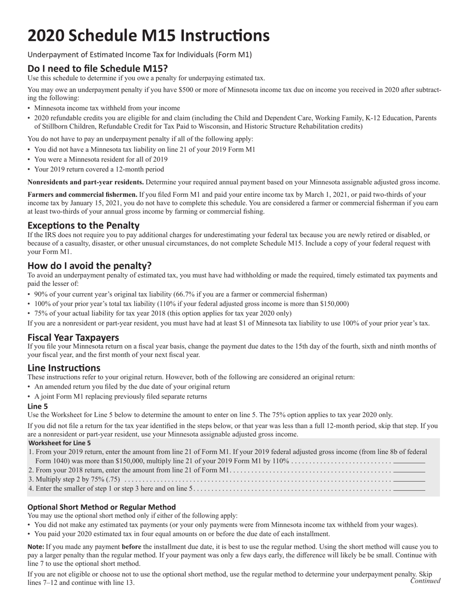 Form M1 Schedule M15 2020 Fill Out, Sign Online and Download