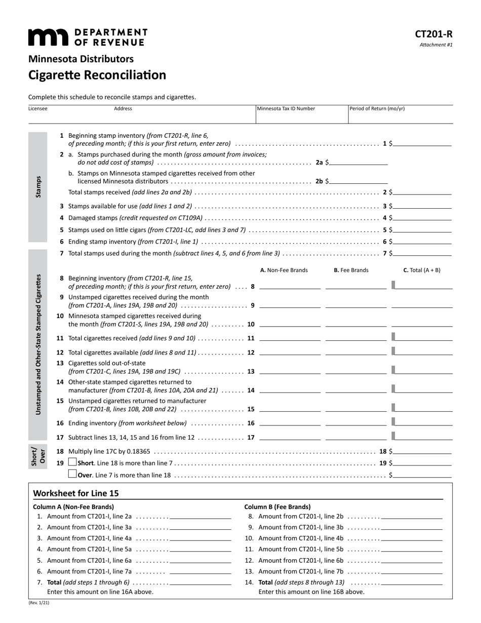 Form CT201-R Attachment 1 Cigarette Reconciliation (Minnesota Distributors) - Minnesota, Page 1