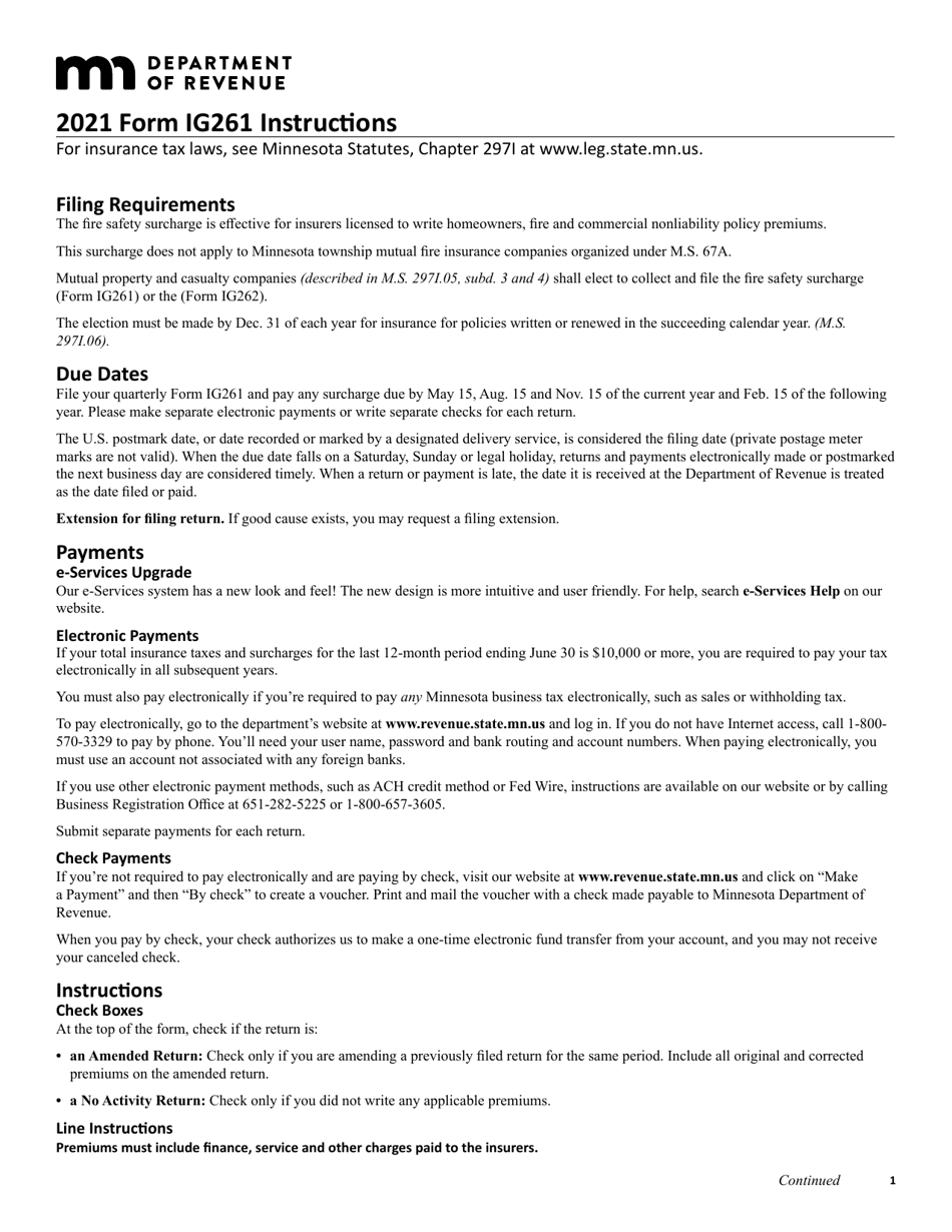 Form IG261 Fire Safety Surcharge Return - Minnesota, Page 2