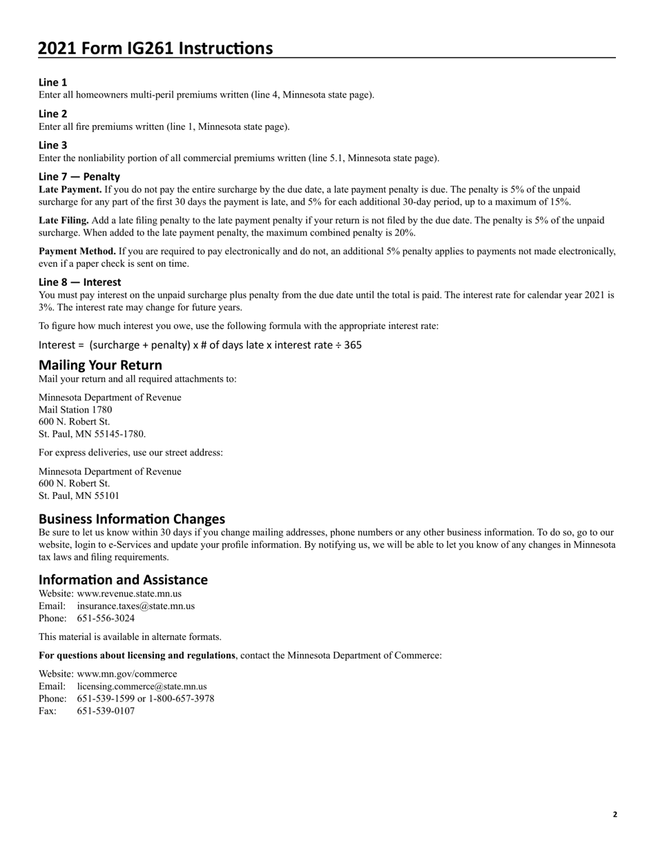 Form IG261 Fire Safety Surcharge Return - Minnesota, Page 3