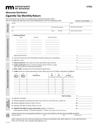 Form CT201 Cigarette Tax Monthly Return - Minnesota Distributors - Minnesota