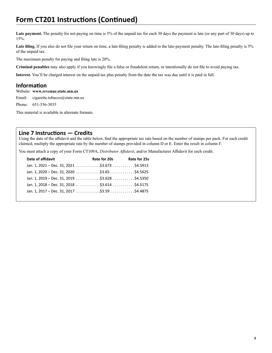 Form CT201 Download Fillable PDF or Fill Online Cigarette Tax Monthly Return Minnesota