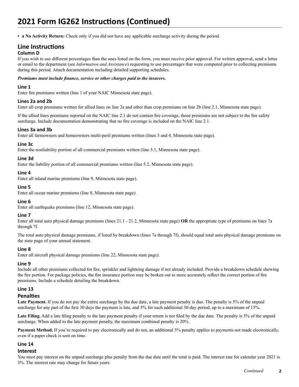 Form IG262 Fire Safety Surcharge Return for Mutual Companies - Minnesota, Page 3