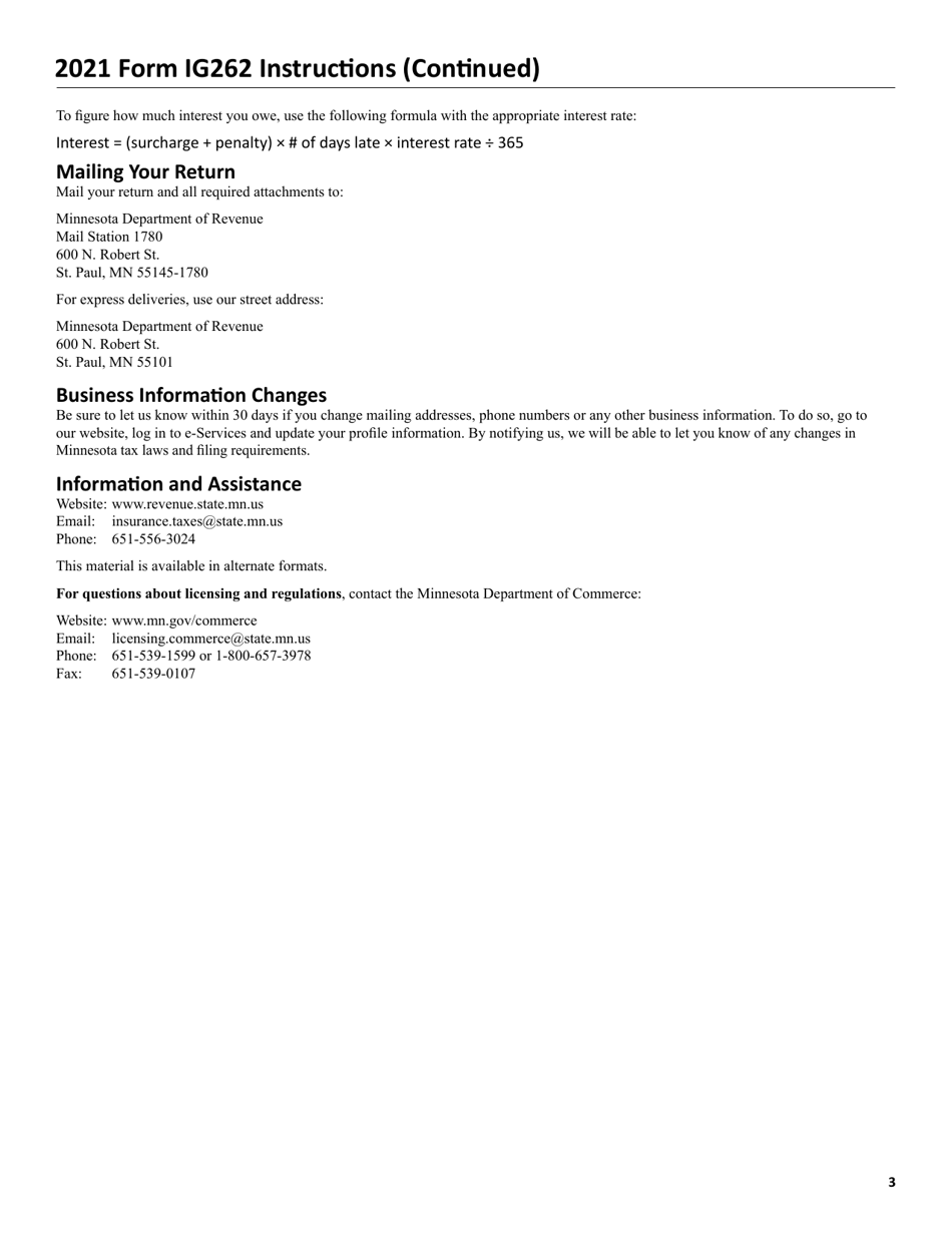 Form IG262 Fire Safety Surcharge Return for Mutual Companies - Minnesota, Page 4