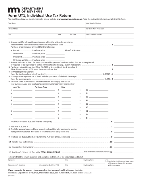 Form UT-1 Individual Use Tax Return - Minnesota