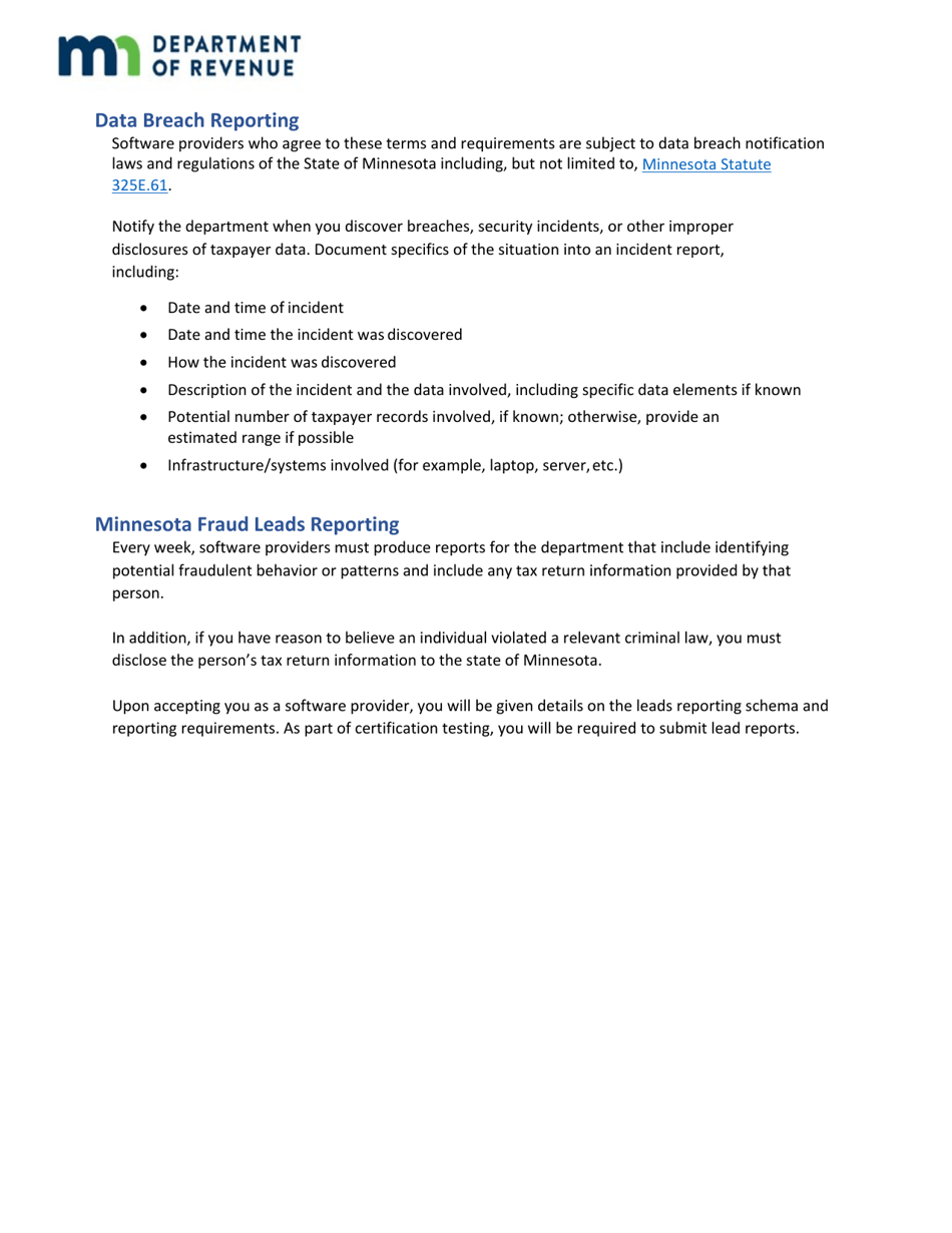 Tax Software Provider Registration Form - Minnesota, Page 7