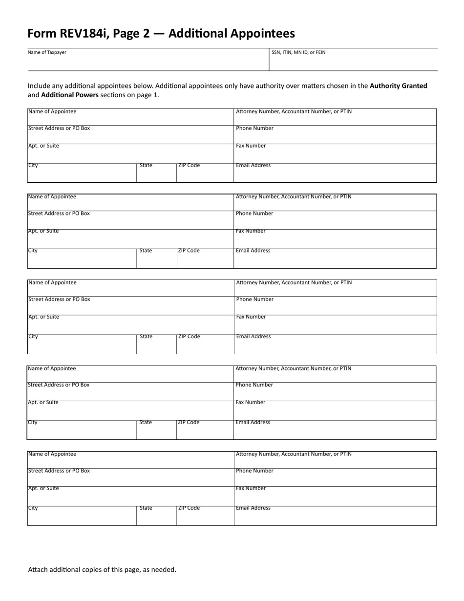 Form REV184I Individual or Sole Proprietor Power of Attorney - Minnesota, Page 2