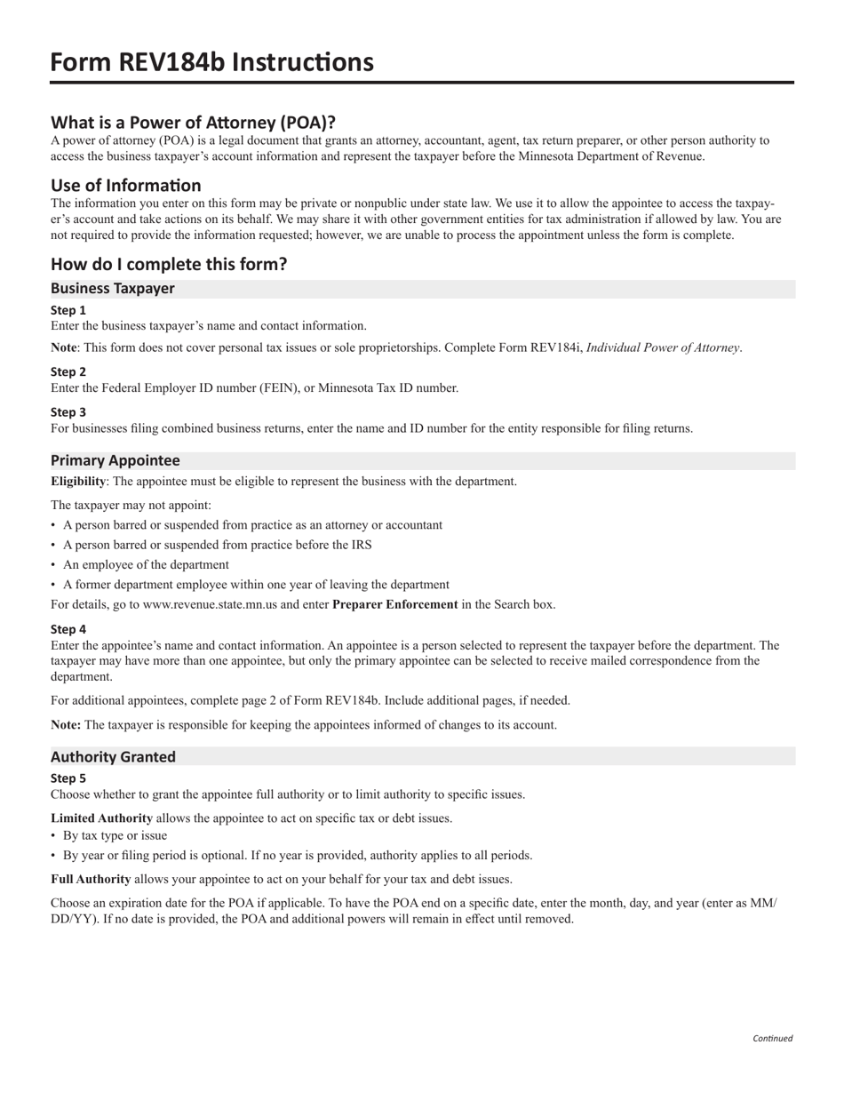 Form REV184B Business Power of Attorney - Minnesota, Page 3