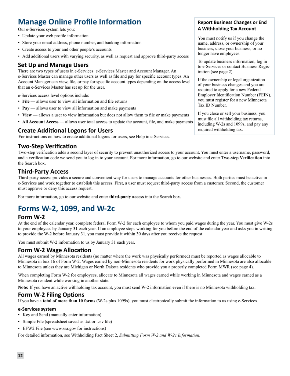 Minnesota Income Tax Withholding Instruction Booklet - Minnesota, Page 12
