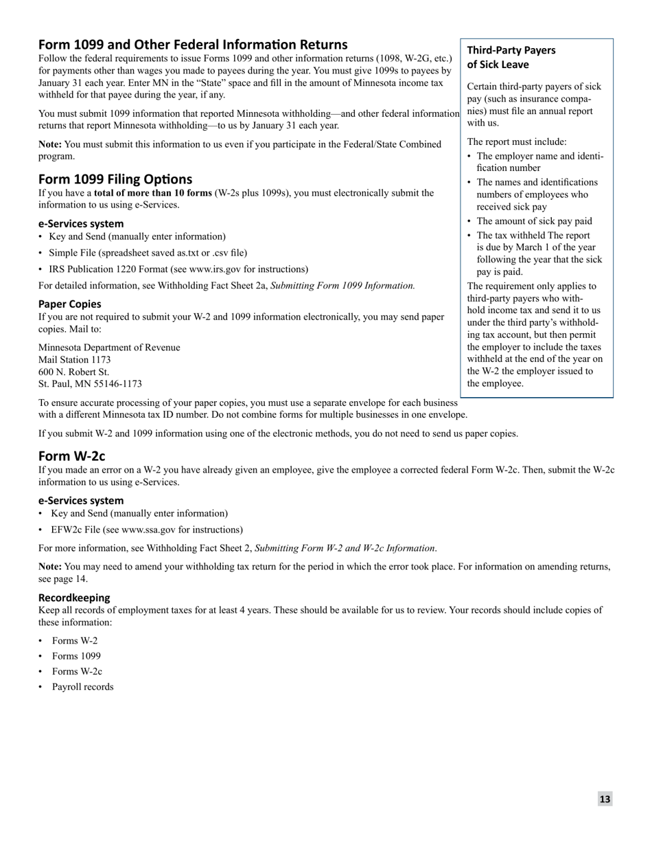 Minnesota Income Tax Withholding Instruction Booklet - Minnesota, Page 13