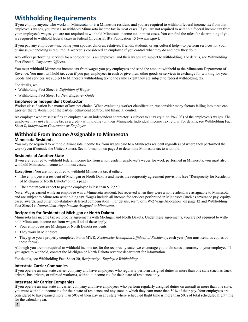 Minnesota Income Tax Withholding Instruction Booklet - Minnesota, Page 4