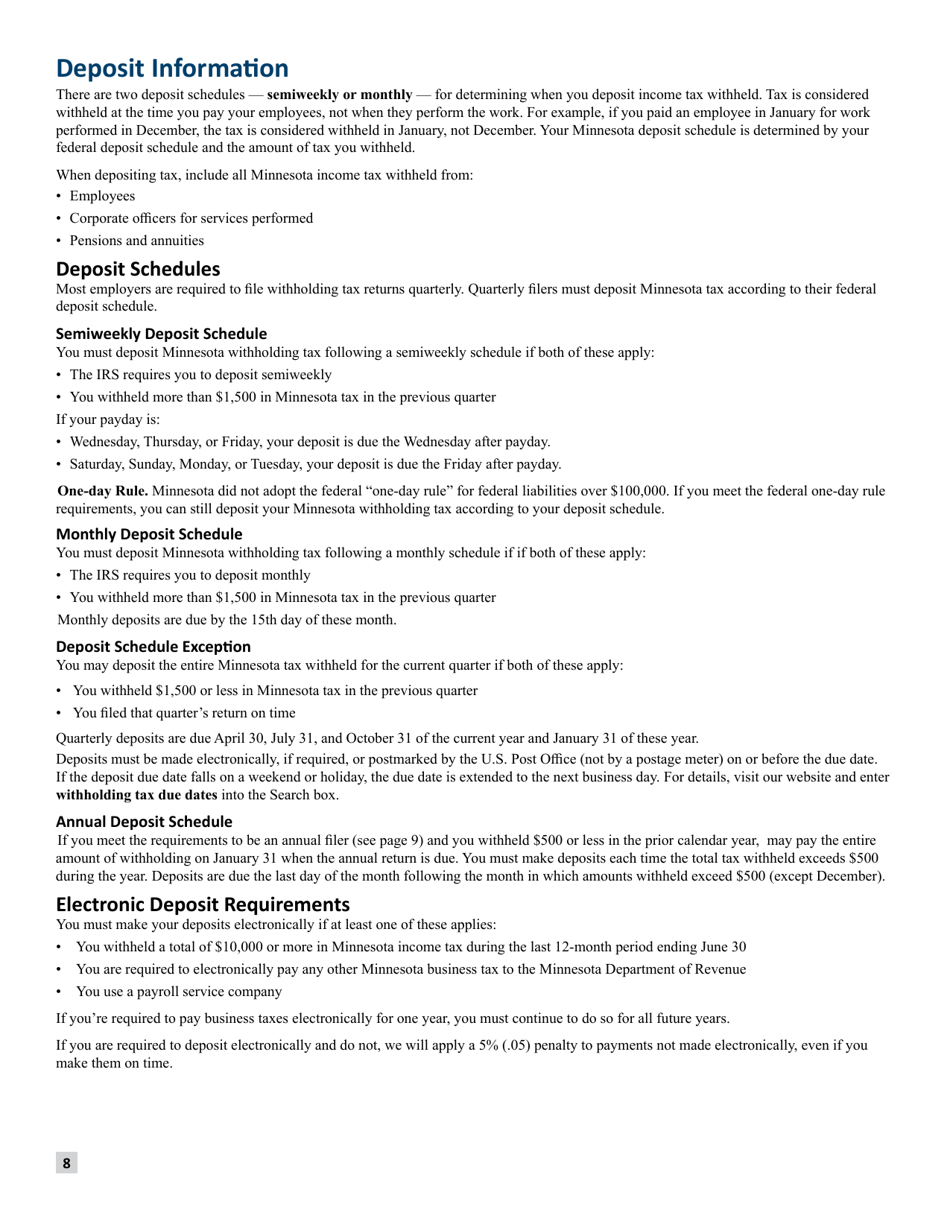 Minnesota Income Tax Withholding Instruction Booklet - Minnesota, Page 8