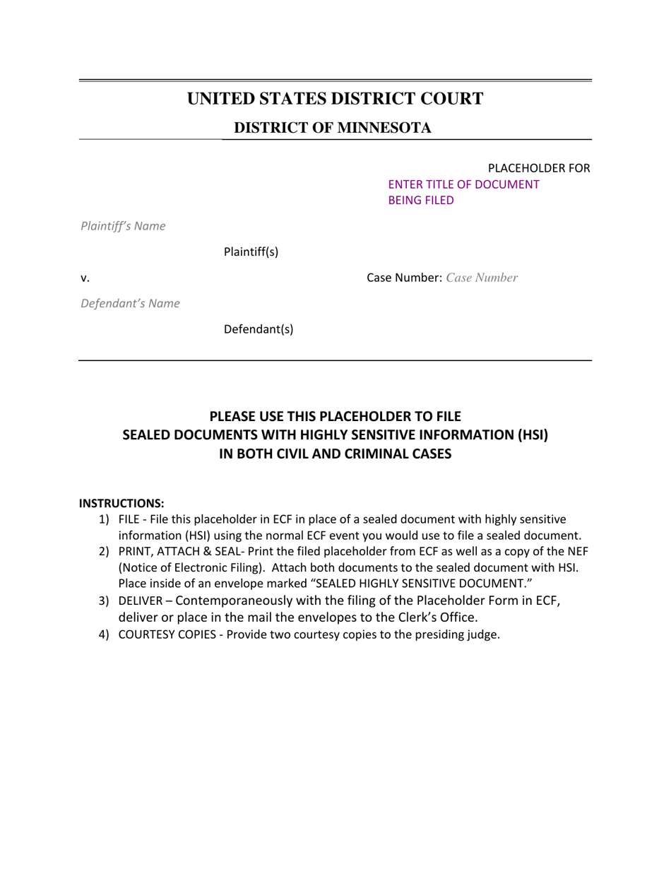 Placeholder to File Sealed Highly Sensitive Documents - Minnesota, Page 1