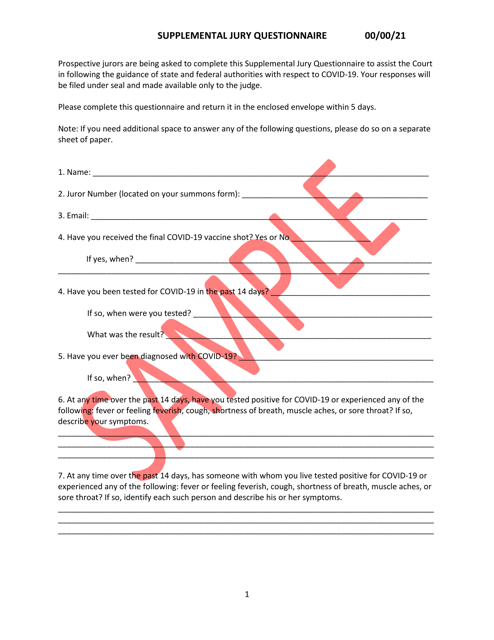Supplemental Jury Questionnaire - Sample - Minnesota Download Pdf