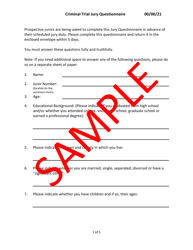 Document preview: Criminal Trial Jury Questionnaire - Sample - Minnesota