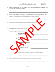 Criminal Trial Jury Questionnaire - Sample - Minnesota, Page 2