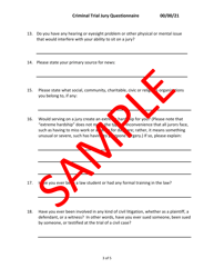 Criminal Trial Jury Questionnaire - Sample - Minnesota, Page 3