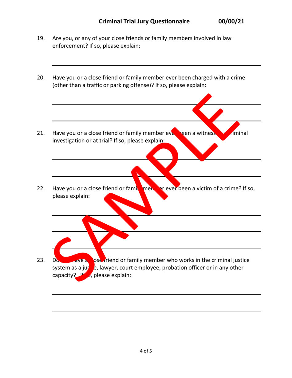 Criminal Trial Jury Questionnaire - Sample - Minnesota, Page 4