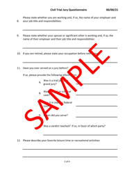 Civil Trial Jury Questionnaire - Sample - Minnesota, Page 2
