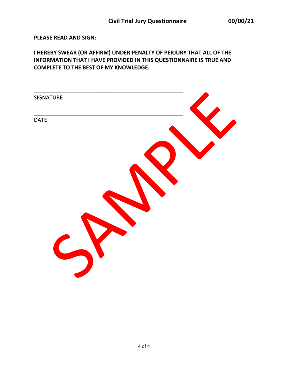 Civil Trial Jury Questionnaire - Sample - Minnesota, Page 4