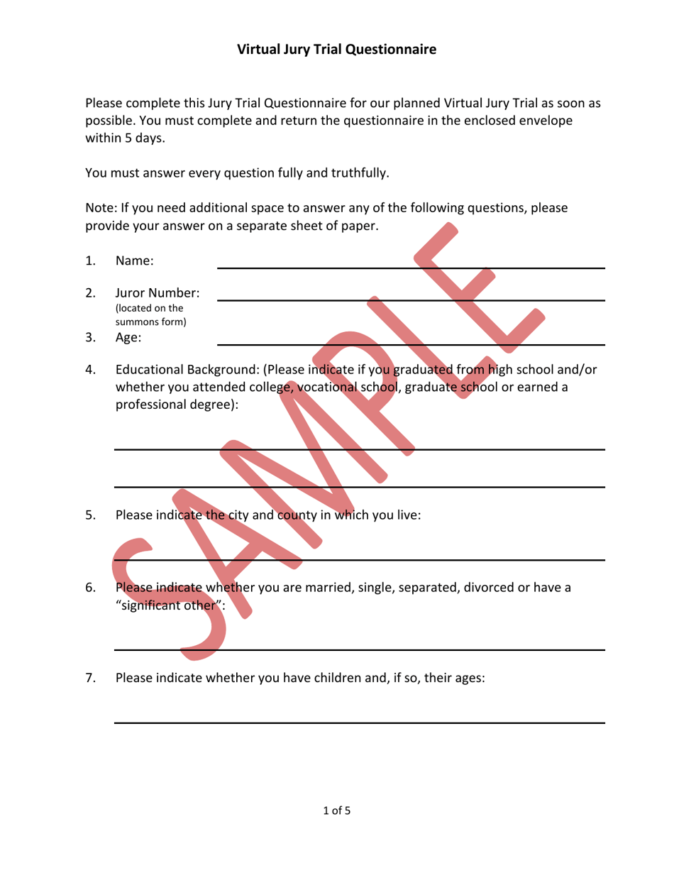 Minnesota Virtual Jury Trial Questionnaire - Sample - Fill Out, Sign ...