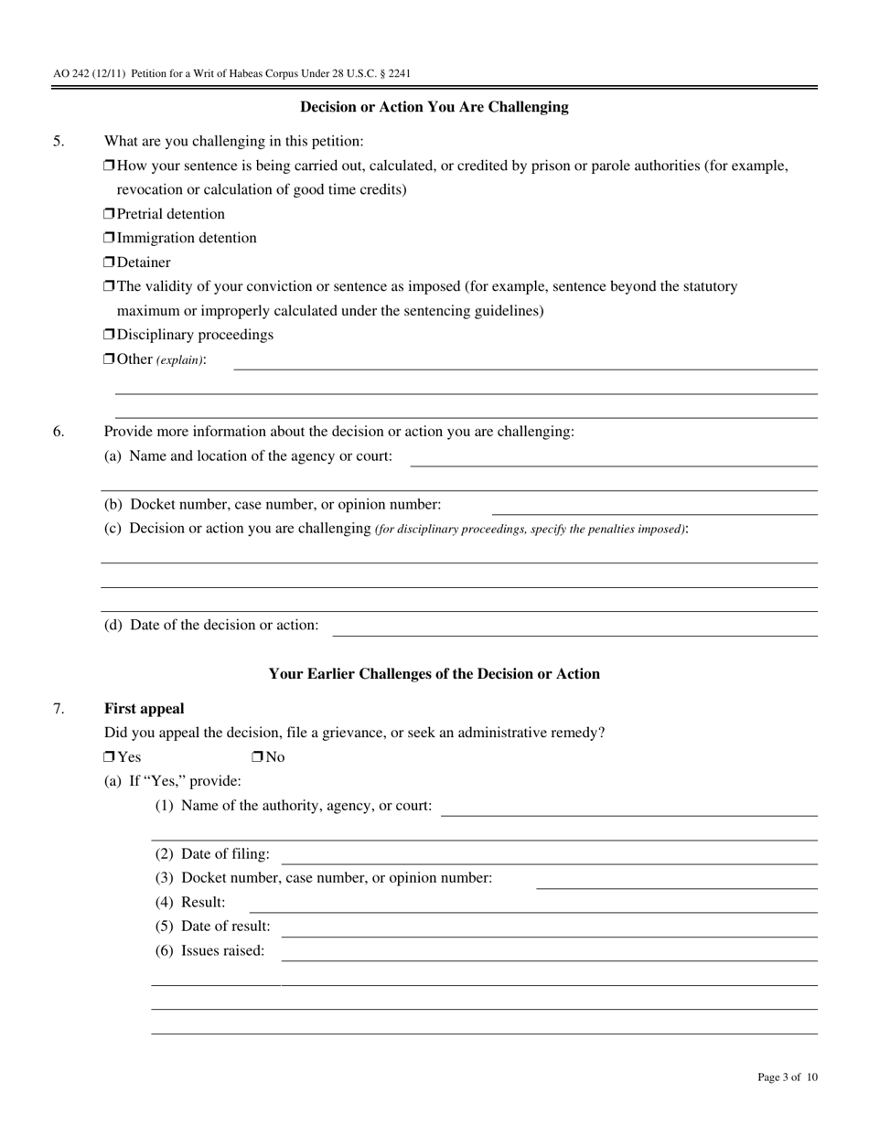 Form AO242 Petition for a Writ of Habeas Corpus Under 28 U.s.c. 2241 - Minnesota, Page 3