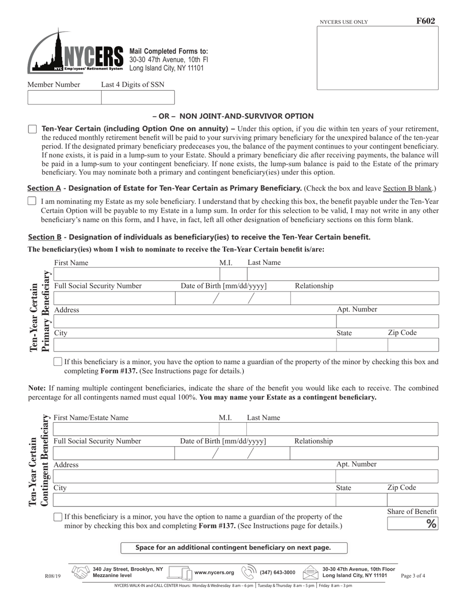 Form F602 Application for Disability Retirement - Tier 2 Members - New York City, Page 3