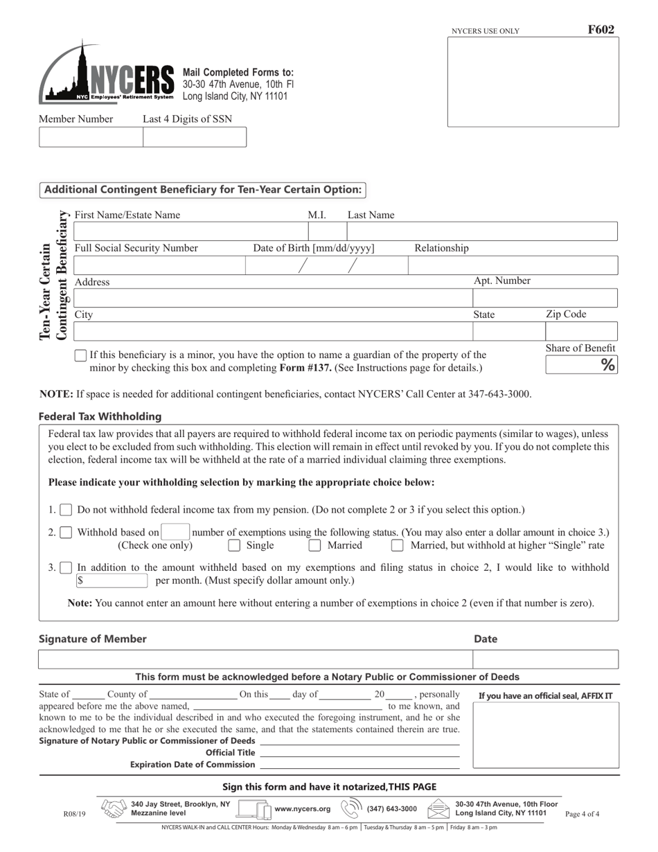 Form F602 Application for Disability Retirement - Tier 2 Members - New York City, Page 4