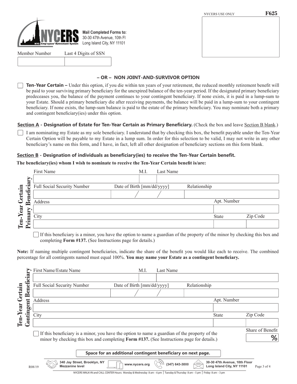 Form F625 Application for Disability Retirement - 22-year Plan Members - New York City, Page 3