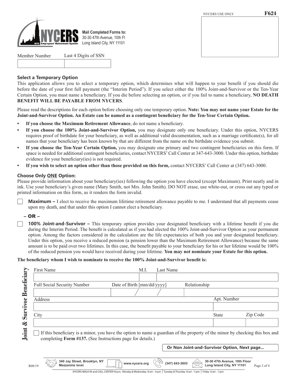 Form F624 Application for Disability Retirement Tier 6 63 / 10 and Special Plan Members - New York City, Page 2