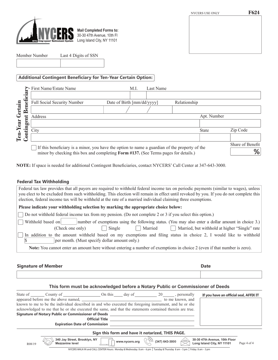 Form F624 Application for Disability Retirement Tier 6 63 / 10 and Special Plan Members - New York City, Page 4