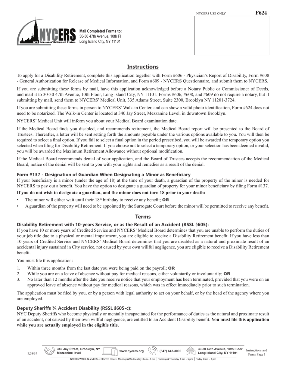 Form F624 Application for Disability Retirement Tier 6 63 / 10 and Special Plan Members - New York City, Page 5