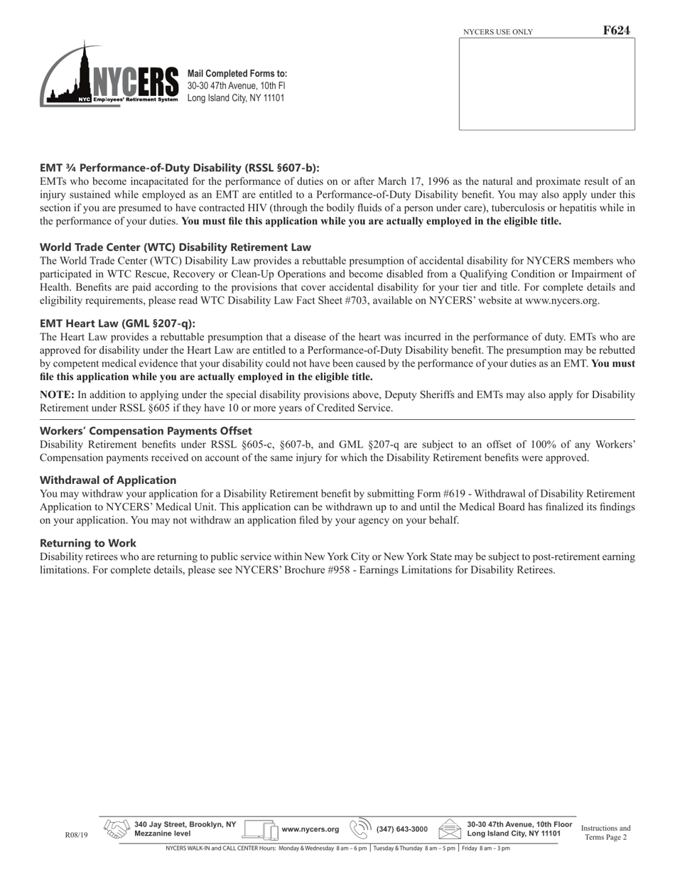 Form F624 Application for Disability Retirement Tier 6 63 / 10 and Special Plan Members - New York City, Page 6