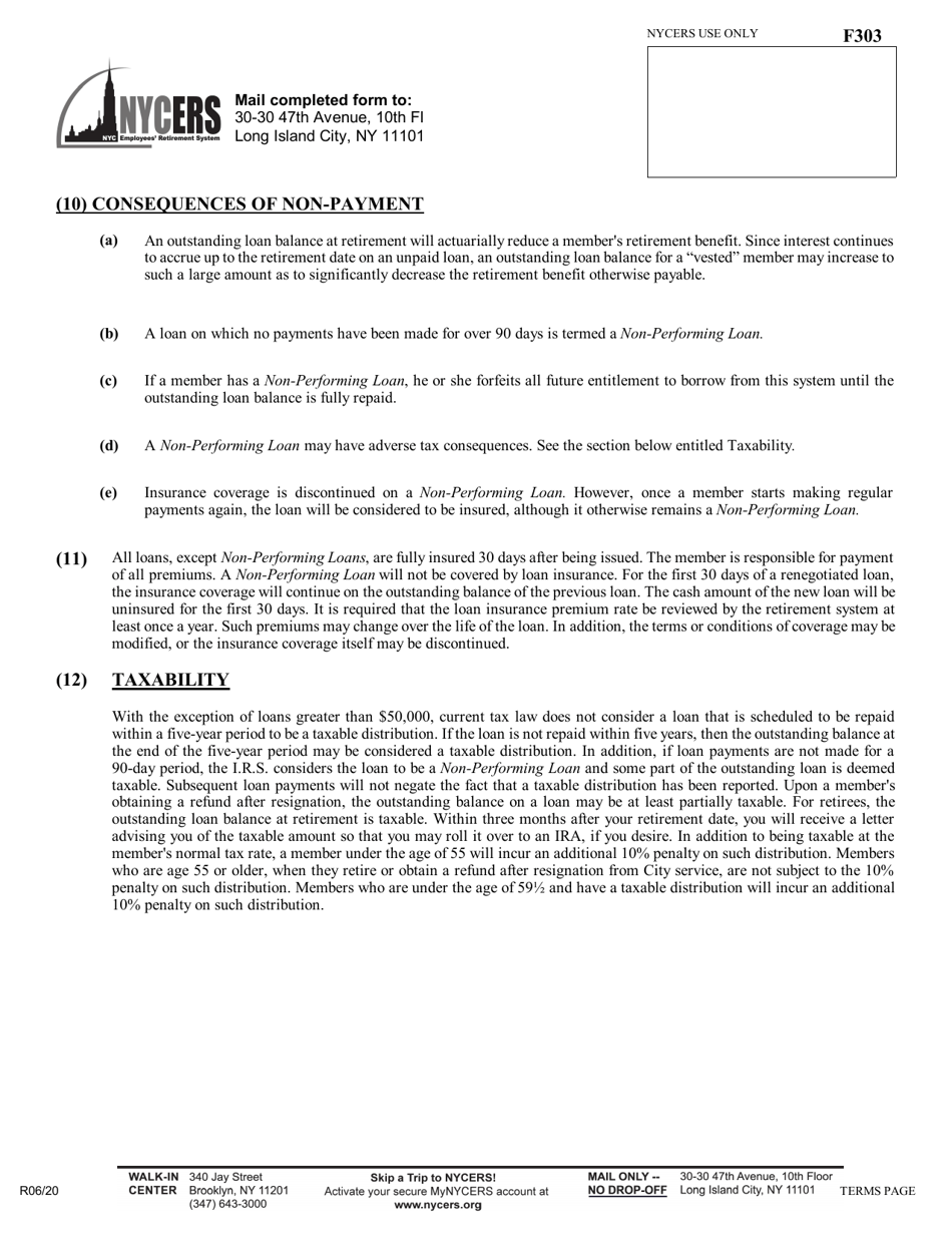 Form F303 Application for Loan Against Additional Member Contributions (Amcs) Tier 1 and Tier 2 Members - New York City, Page 4