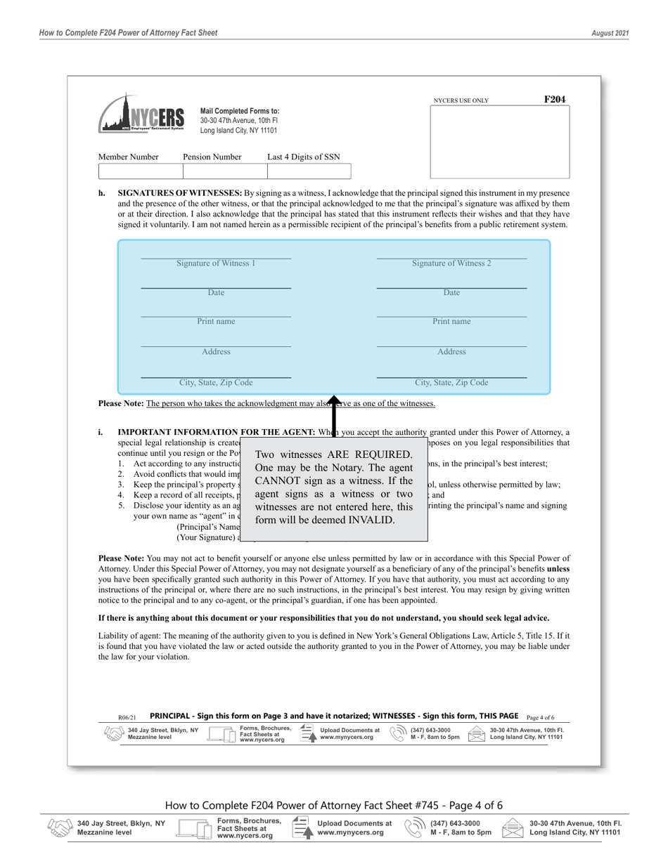 Instructions for Form F204 Special Durable Power of Attorney - New York City, Page 4