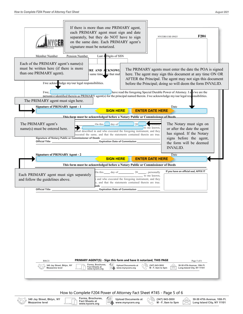 Instructions for Form F204 Special Durable Power of Attorney - New York City, Page 5