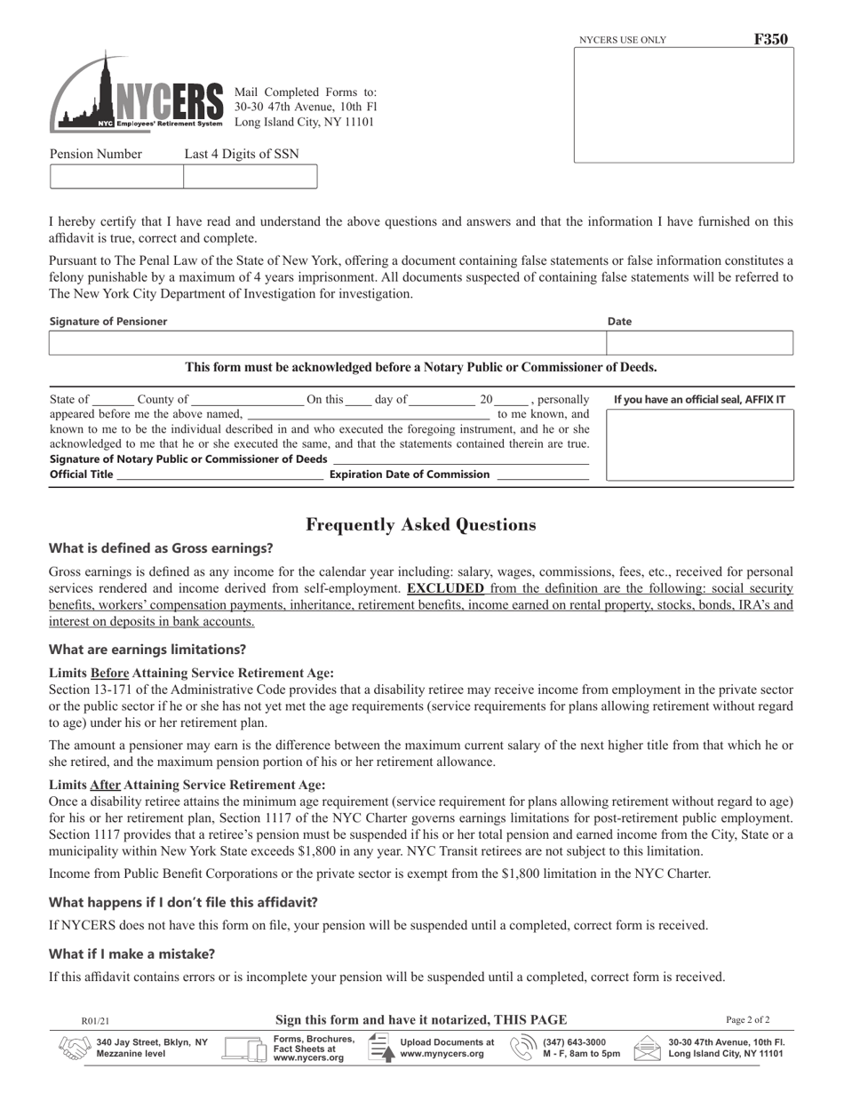 Form F350 Safeguards Information Affidavit - Tier 1  2 - New York City, Page 2