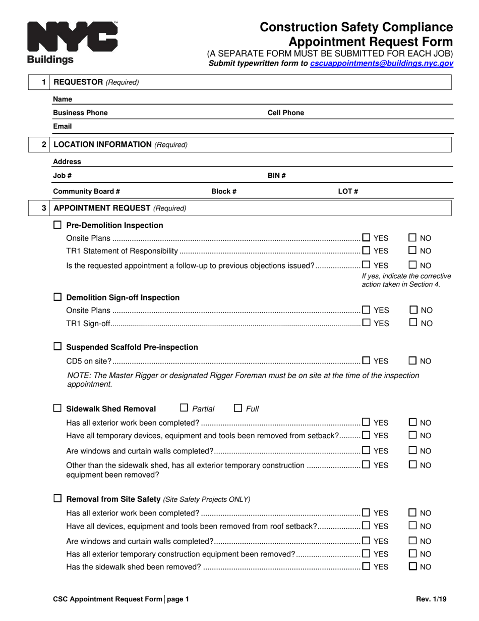 Construction Safety Compliance Appointment Request Form - New York City, Page 1