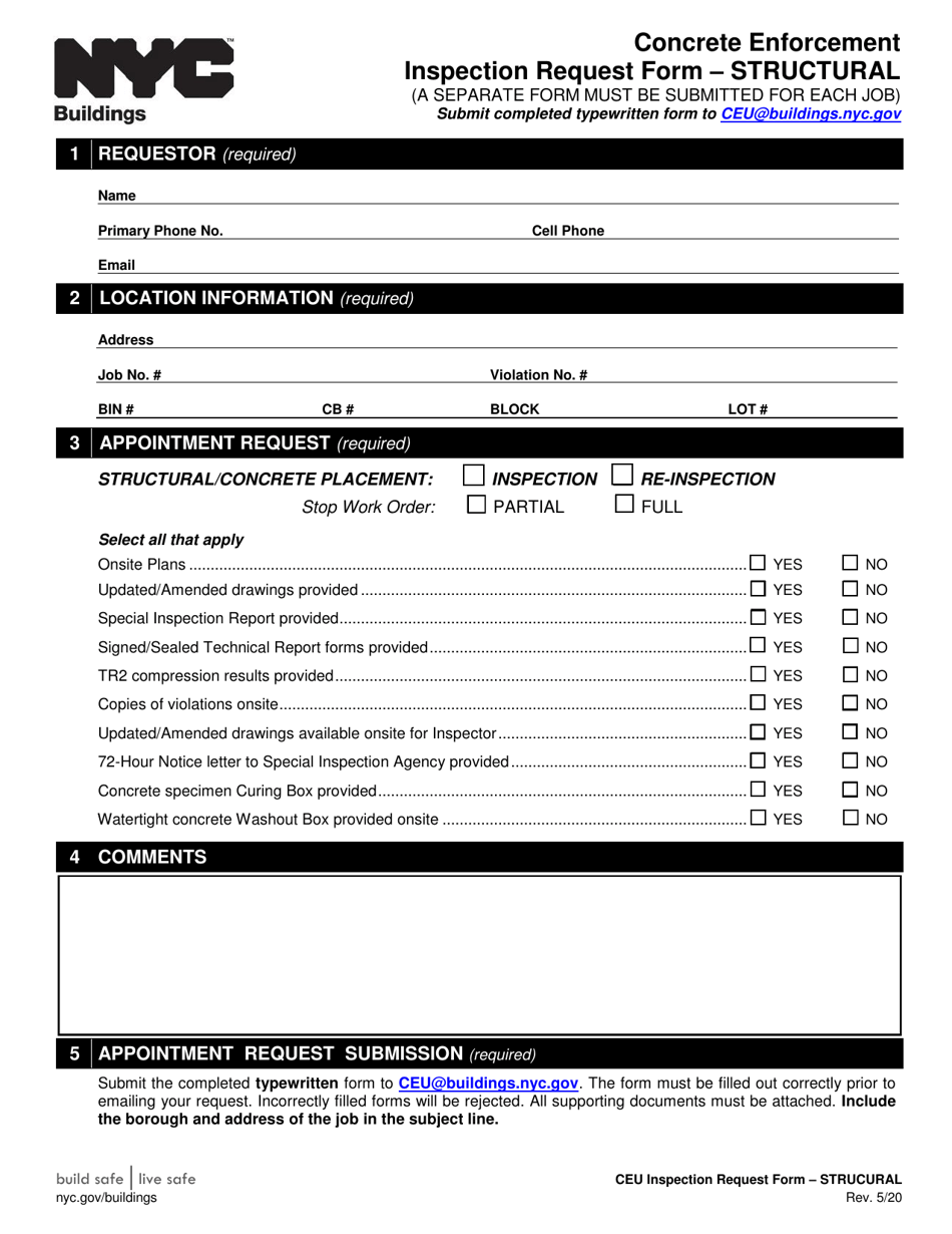 Concrete Enforcement Inspection Request Form - Structural - New York City, Page 1