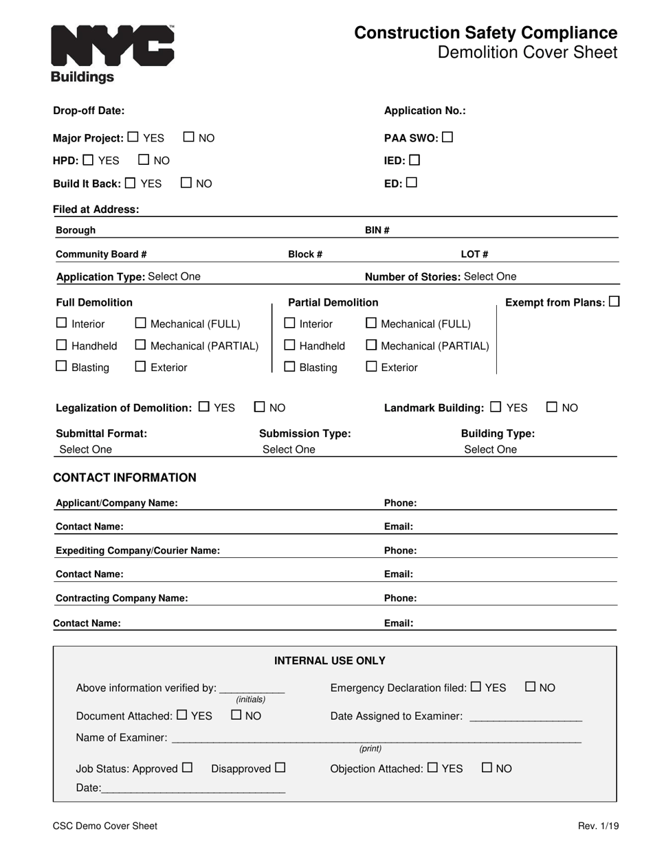 Construction Safety Compliance Demolition Cover Sheet - New York City, Page 1