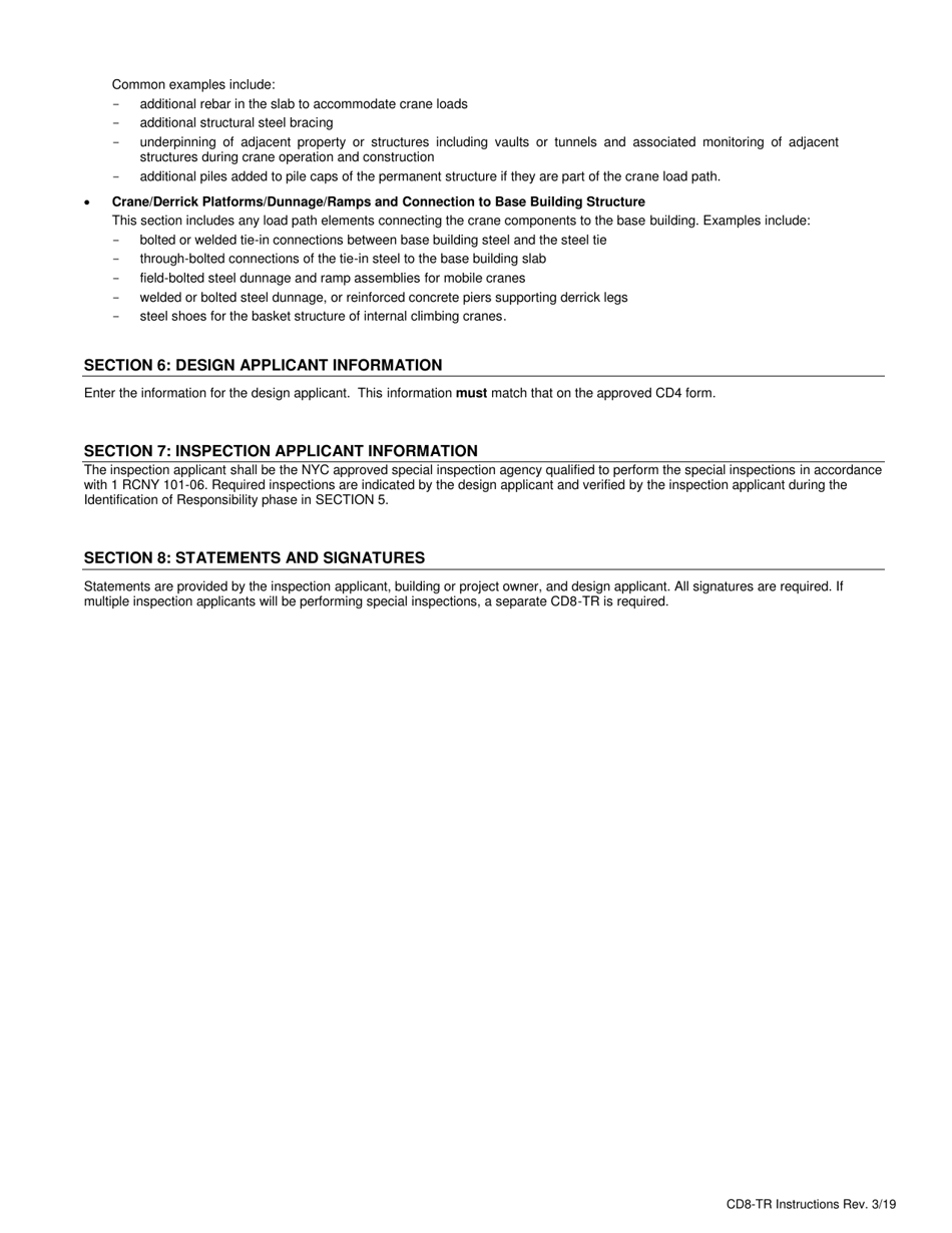 Instructions for Form CD8-TR Technical Report: Identification of Special Inspections - New York City, Page 2